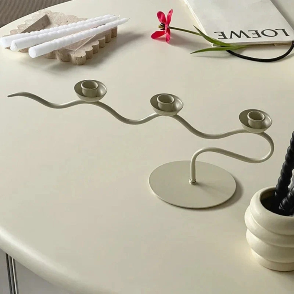 Tri Iron Twisted Candle Holder Cream Waves