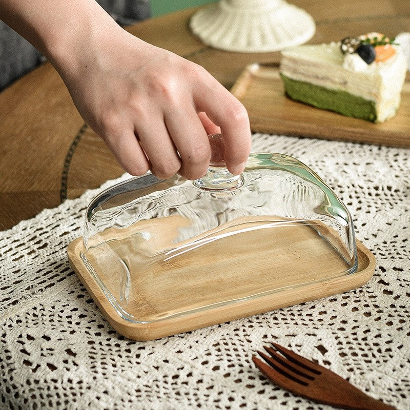Glass Dome Serving Dish with Wooden Base