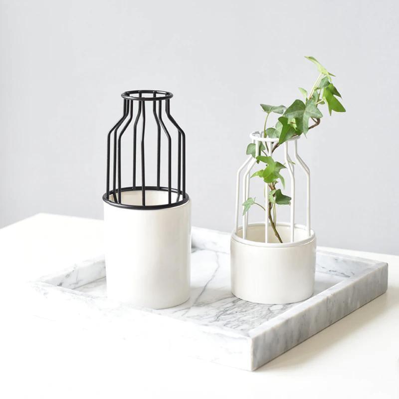 Iron and Ceramic Vase with Grated Design