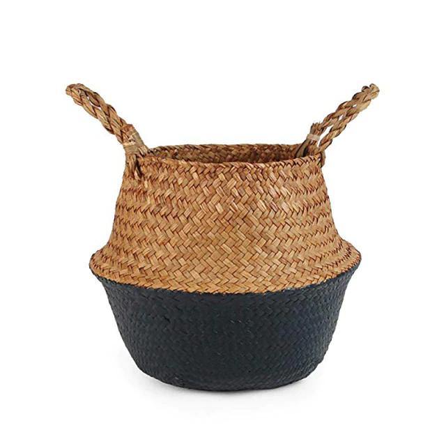 Artisan Rattan Planter or Storage Basket with Handles Large Grey