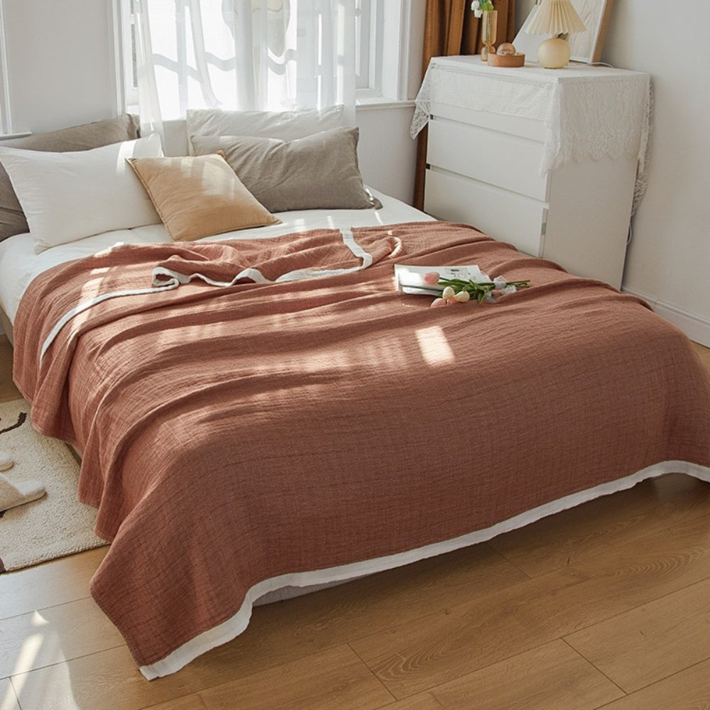 Deluxe Muslin Cotton Multi-Layer Blanket Brown