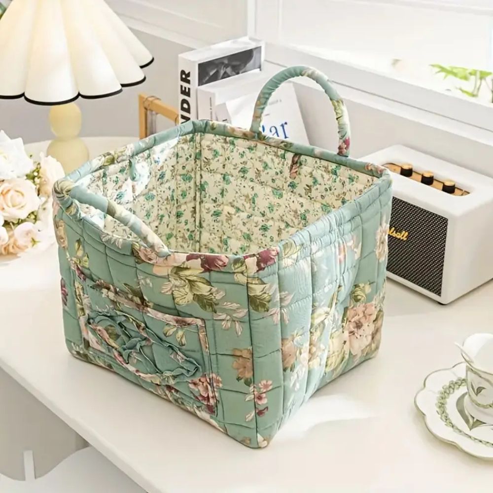 Delicate Floral Canvas Storage Basket Floret 13"x11"x10"