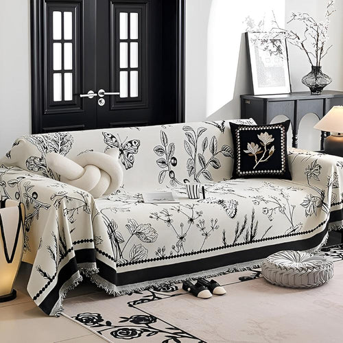 Botanical Elegance Sofa Cover Black