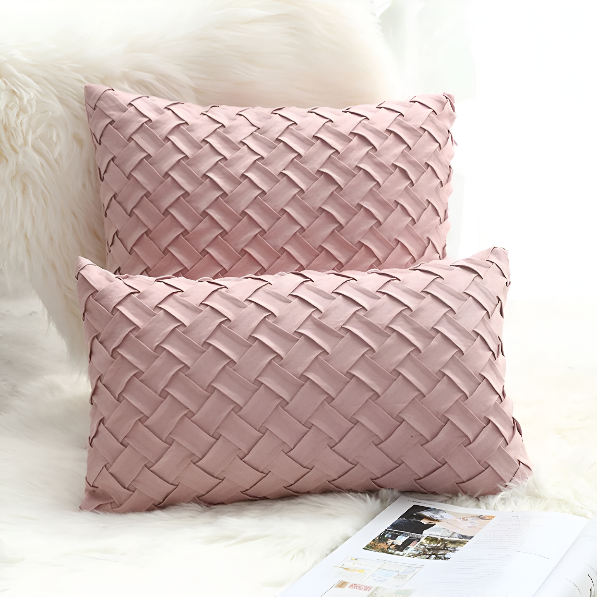 Premium Woven Cushion Covers Dusty Pink 12"x20"
