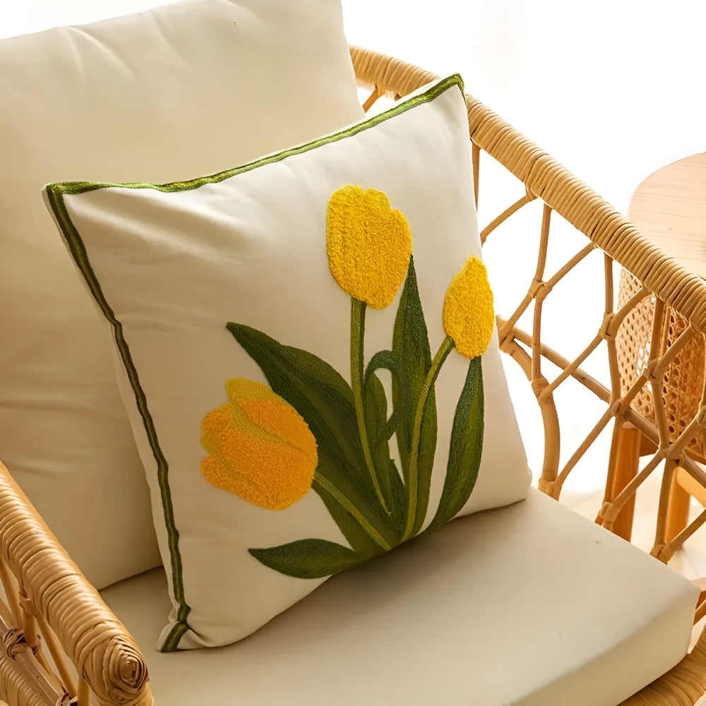 Blooming Tulip Cushion Cover Yellow 18"x18"