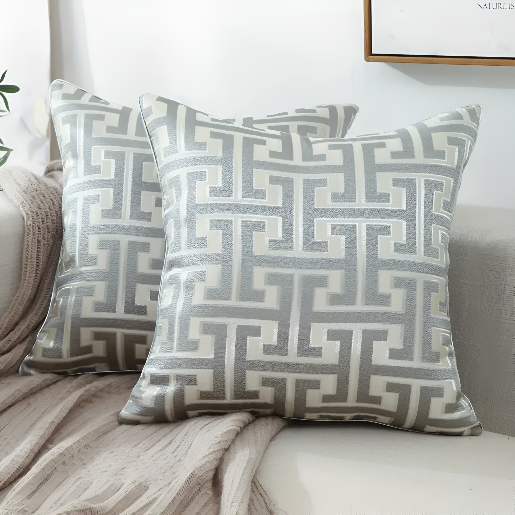 Geometric Jacquard Luxury Cushion Cover Gray 18"x18"