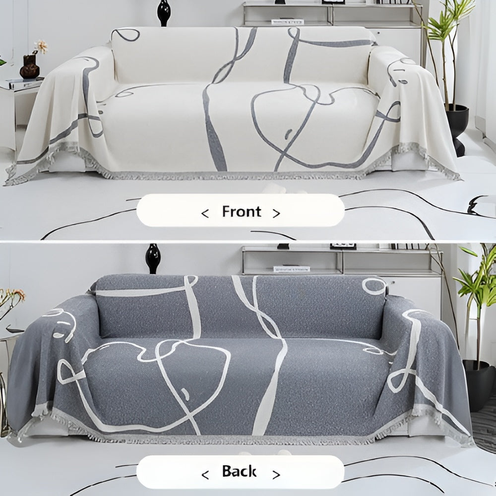 Abstract Line Reversible Chenille Sofa Cover Pearl Graphite