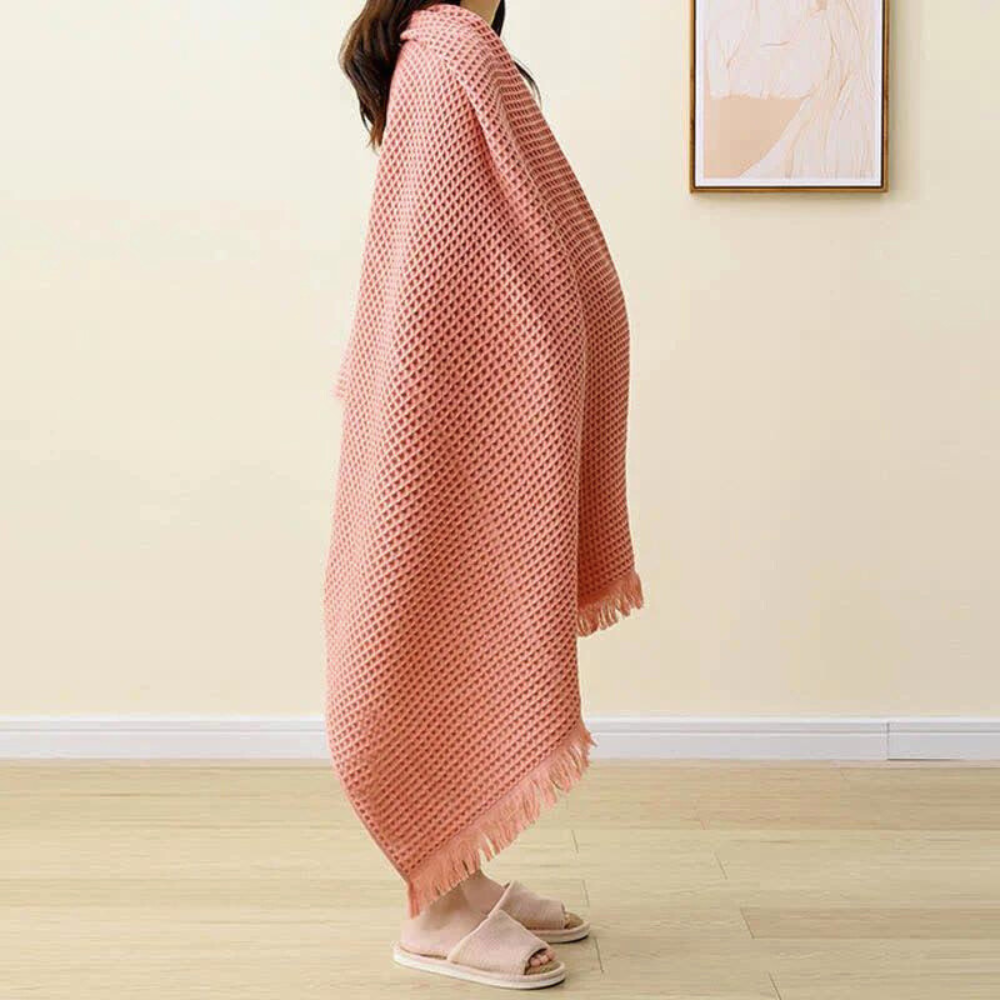 Pure Cotton Waffle Shawl Bath Towel Coral Pink