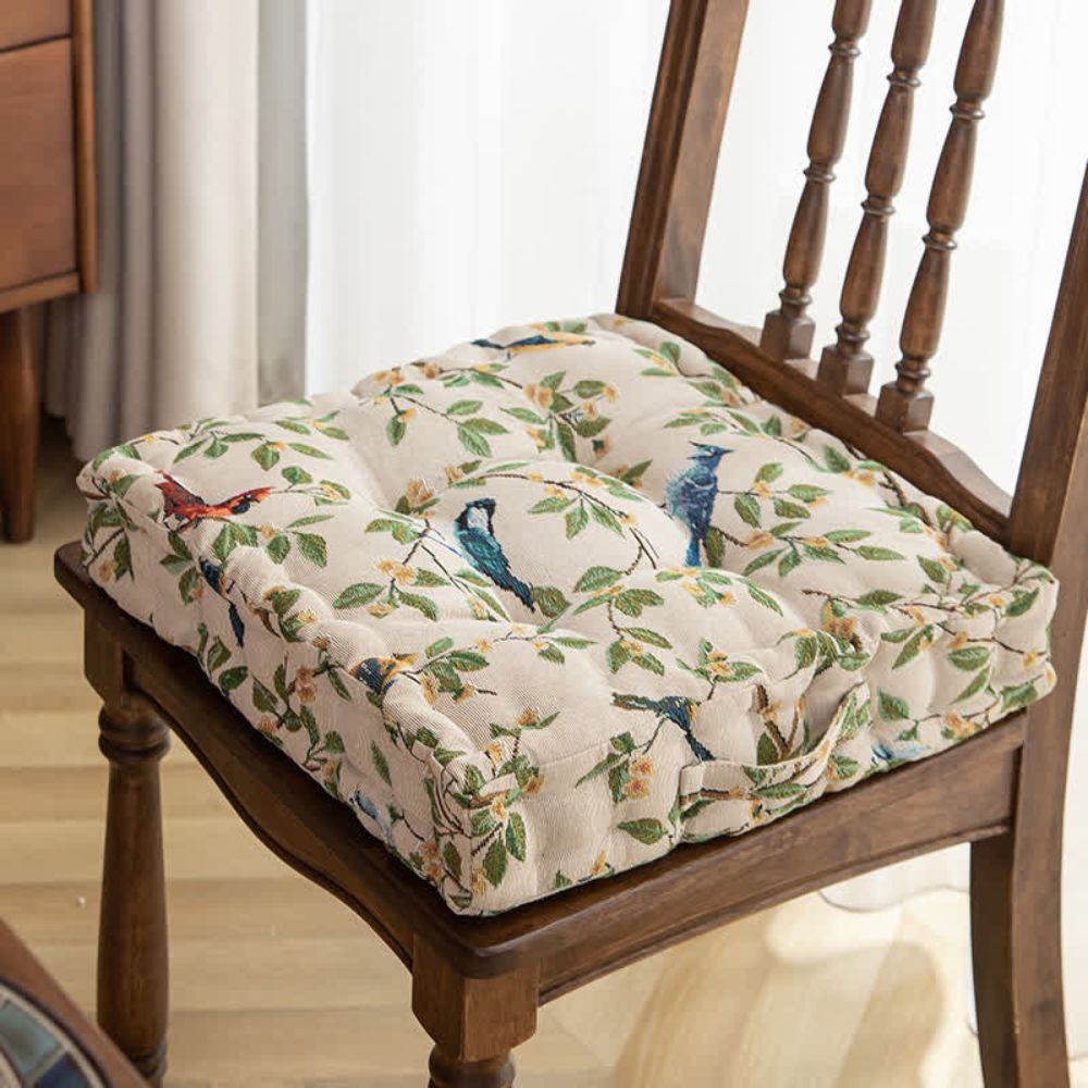 Whimsical Bird Leaf Cushion Beige 16.5"x16.5"x4"