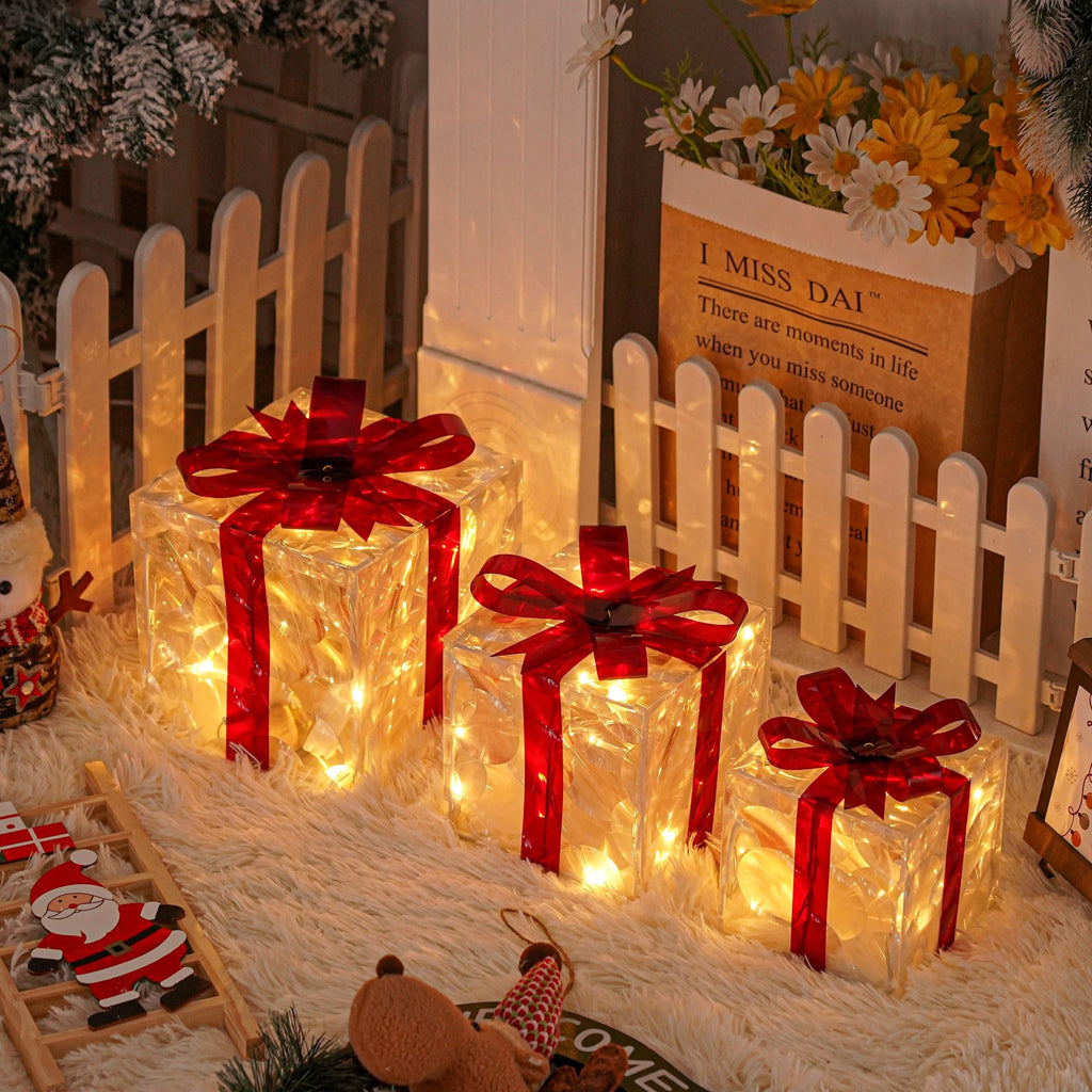 Holly Jolly Boxes™ - Set Of 3 Christmas Light Gift Boxes Decoration