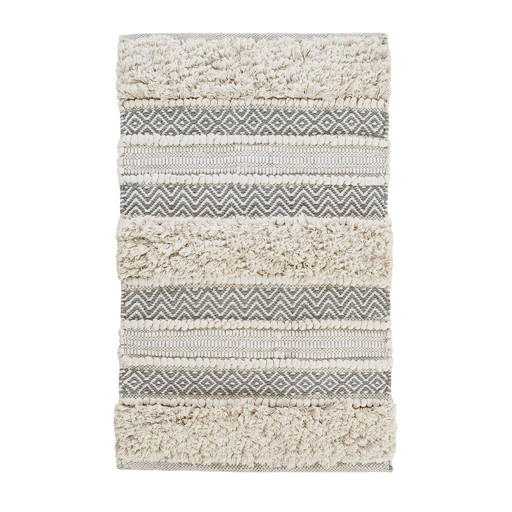 Asher Woven Texture Stripe Bath Rug 20x32" Grey