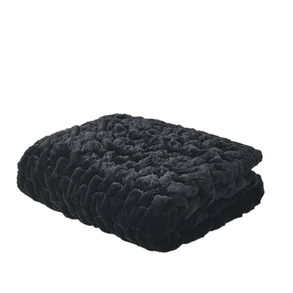 Ruched Fur Throw 50x60" Black