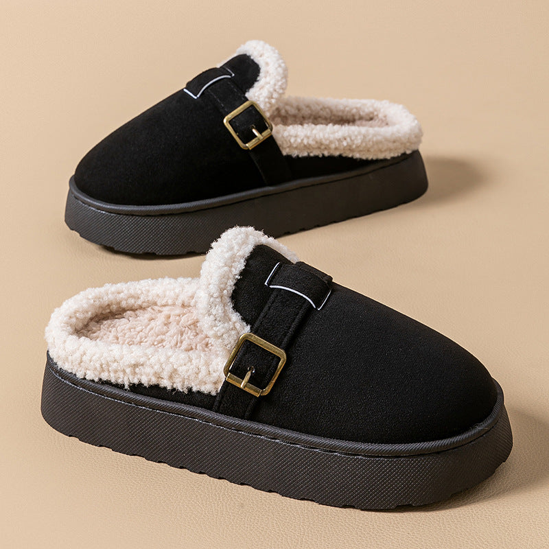 Women's Buckle Platform Slippers Black