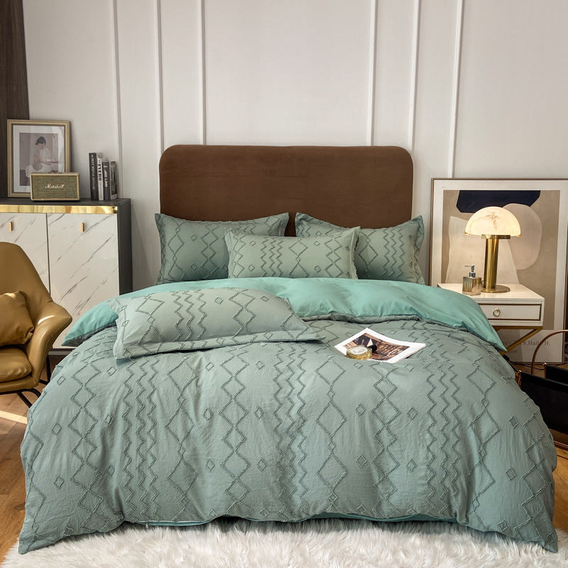 Vintage Tufted Bedding Set - 4PCS Olive