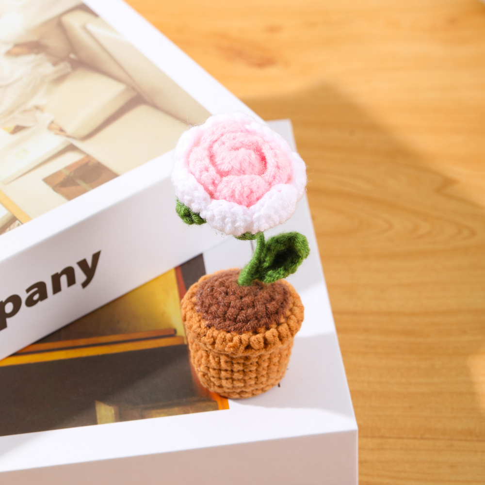 Crochet Flower Pot Blush Pink Peony