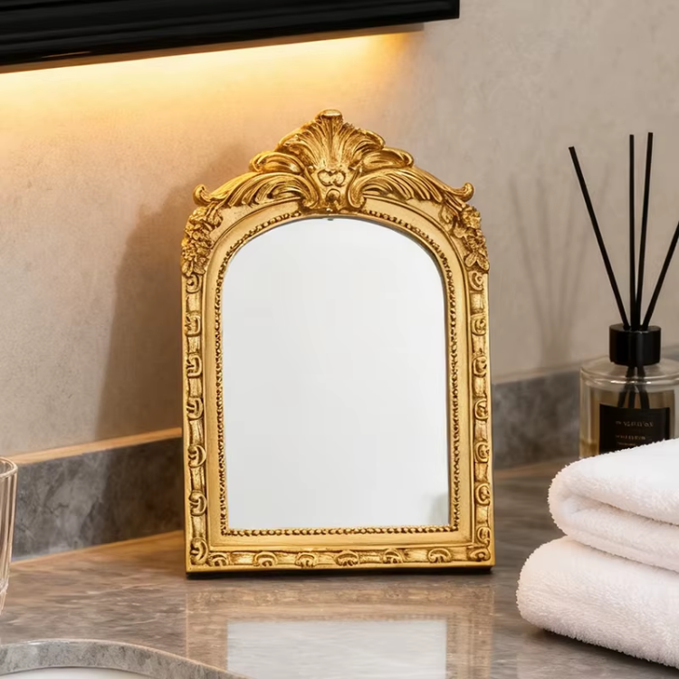 Ornate Gold Arched Makeup Mirror
