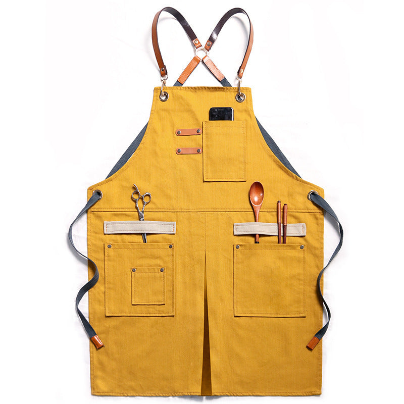 Denim Barista Apron with Pockets Yellow