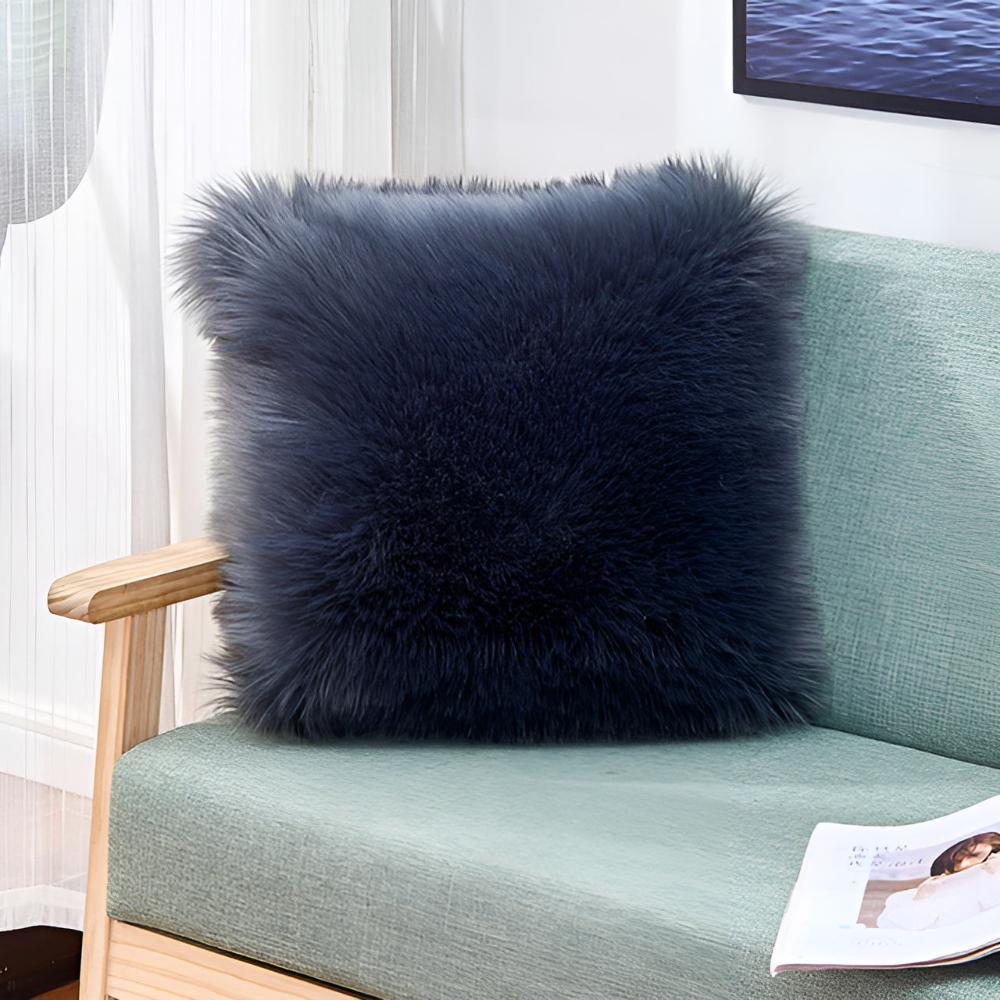 Furry Cushion Covers Stormy Navy Gray