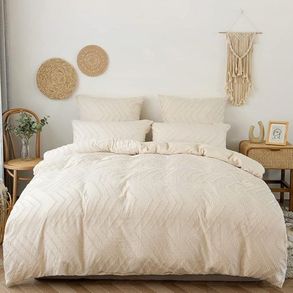 Chevron Plush Quilt Cover | 3pcs Set Beige