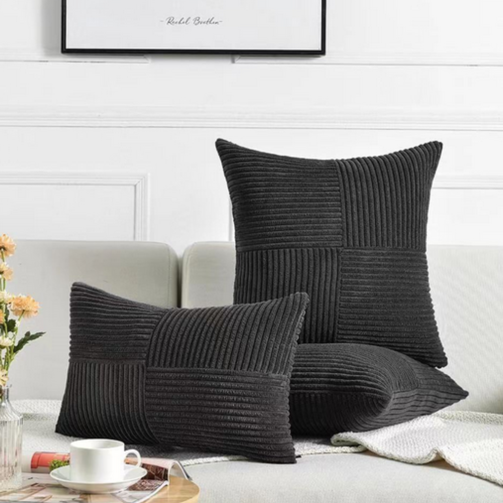 Rustic Corduroy Cushion Cover Black