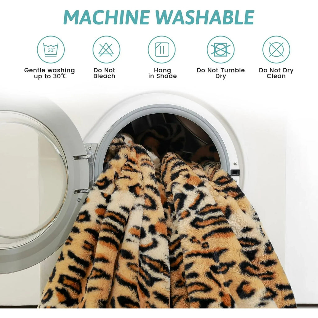 Leopard Print Faux Fur Throw Blanket
