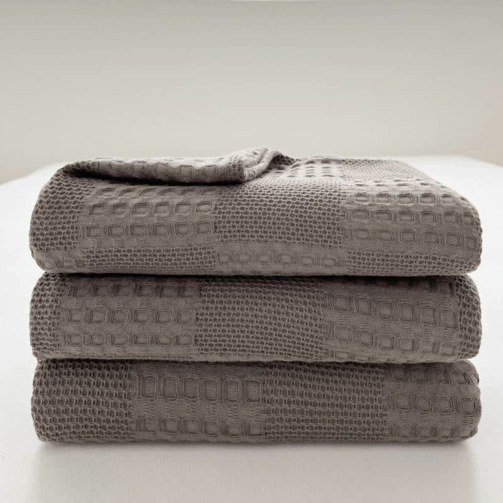 Blush Waffle Checkered Blanket Gray