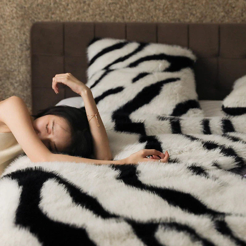Zebra Faux Fur Blanket
