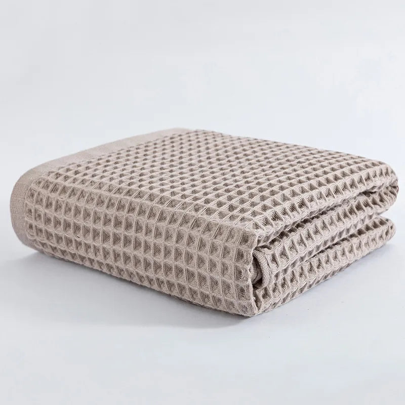 Cotton Waffle Bath Towel - Japanese Design Brown 28" × 55"