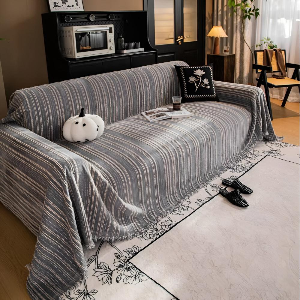 Regal Stripes Chenille Sofa Cover Ash Pinstripe