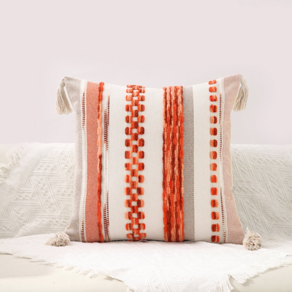 Double-Sided Boho Stripe Cushion Covers Red 18"x18"