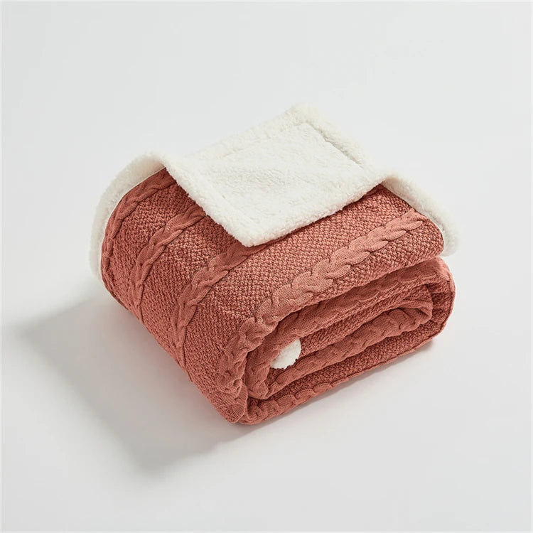 Cable Knit Sherpa Blanket - Cotton Throw