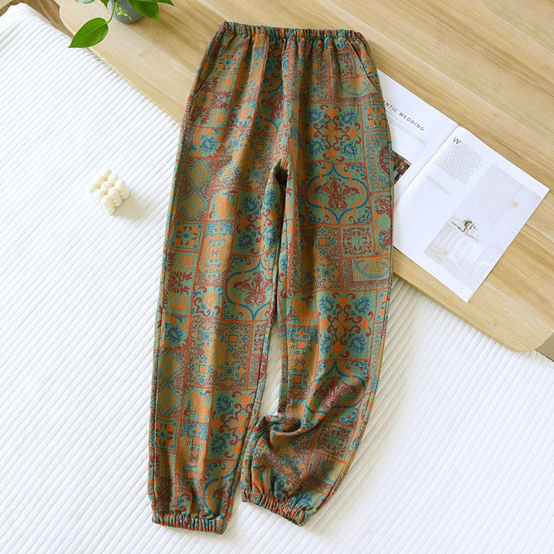 Morika Cotton Lounge Pants Green Ethnic Style