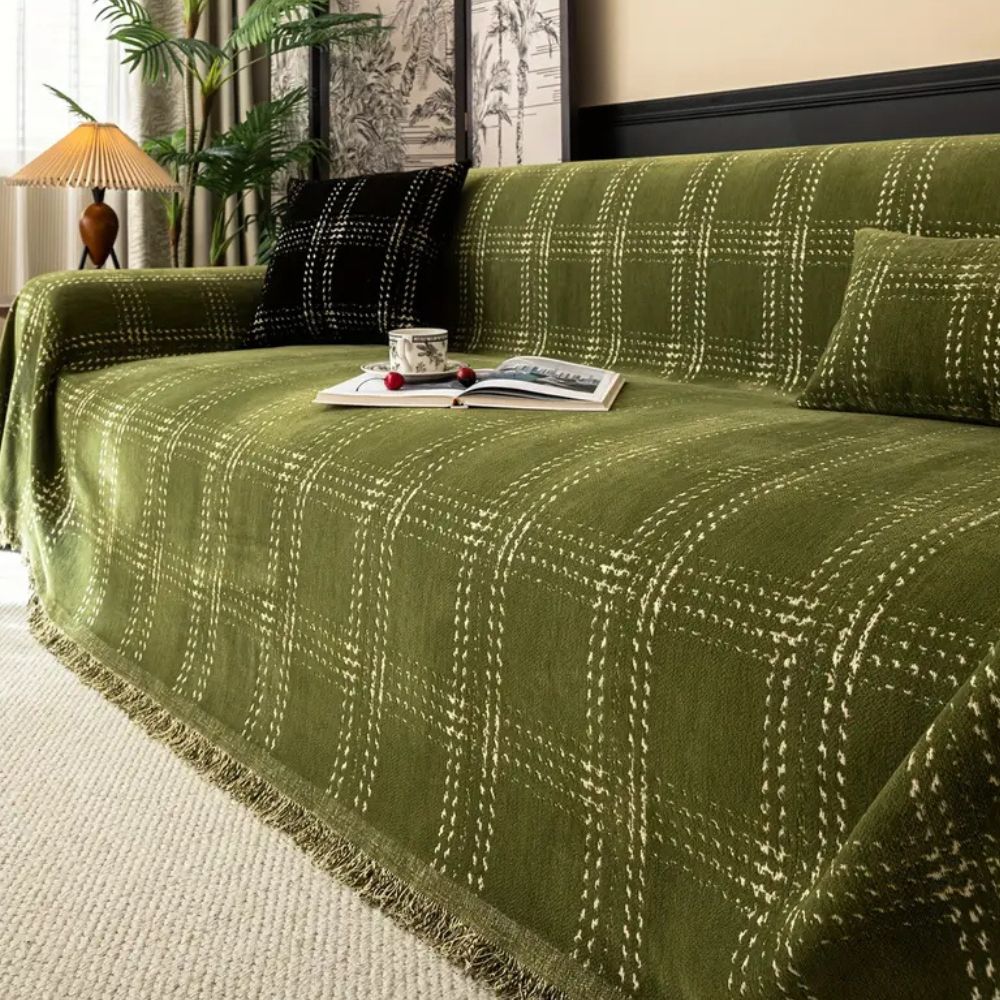 Chesterfield Plaid Sofa Cover Sage Check