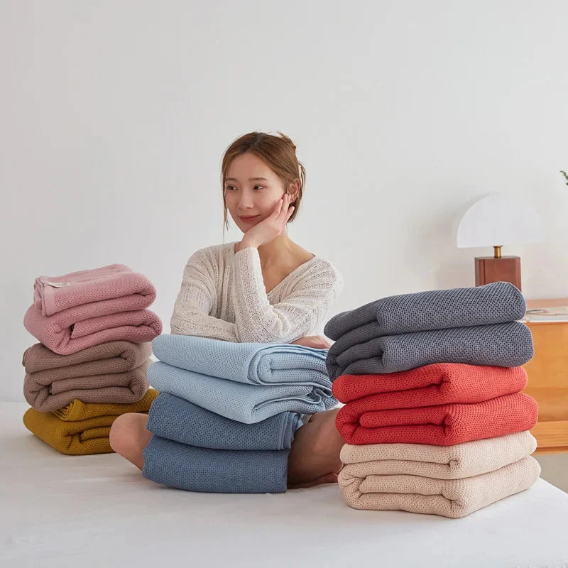 Waffle Cotton Throw Blanket - Japanese Style
