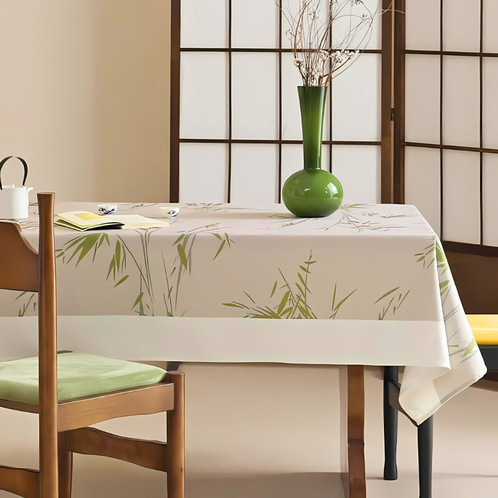 Elegant Pastoral Bamboo Zen Tablecloth Green & Beige