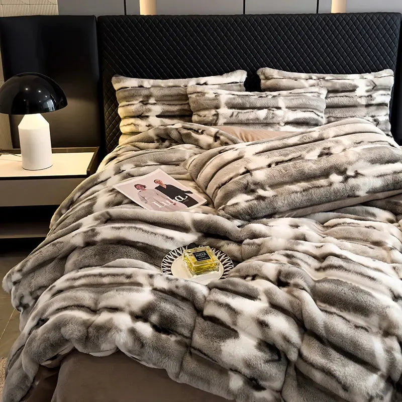 Velvet Bedding Set - Faux Fur Ultra Soft (4PCS) Gray
