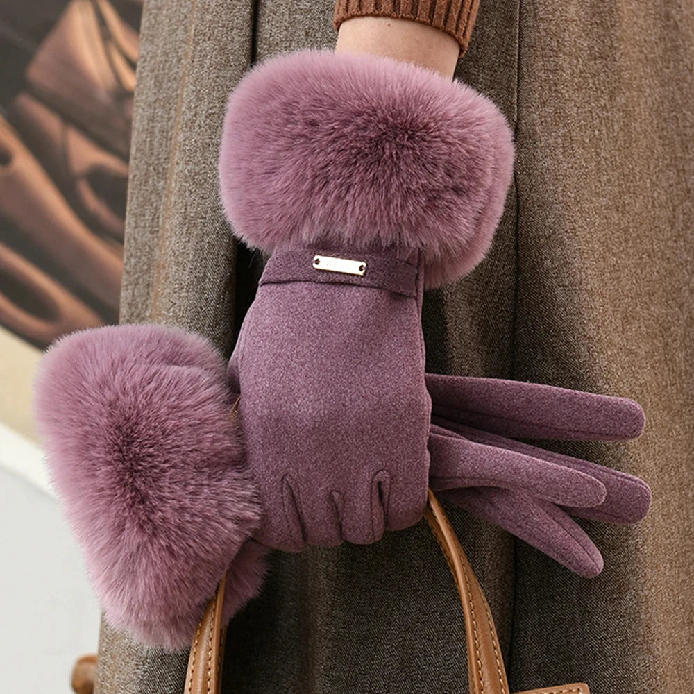 Women's Winter Faux Fur Gloves Purple