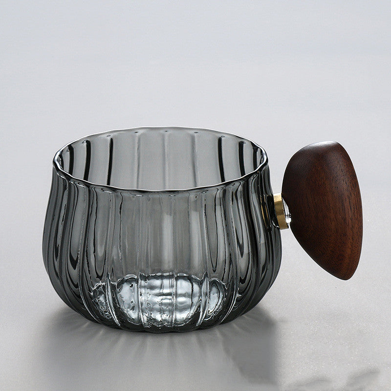 Glass Coffee & Tea Cup with Wood Handle Smoky Gray Cup Only