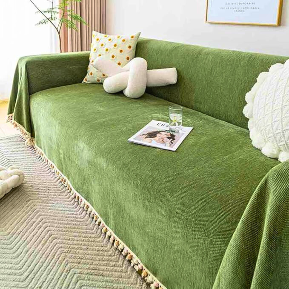Elegant Plush Sofa Blanket Shield Green