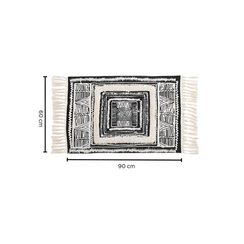 Black and White Geometric Tassel Floor Mat Medium