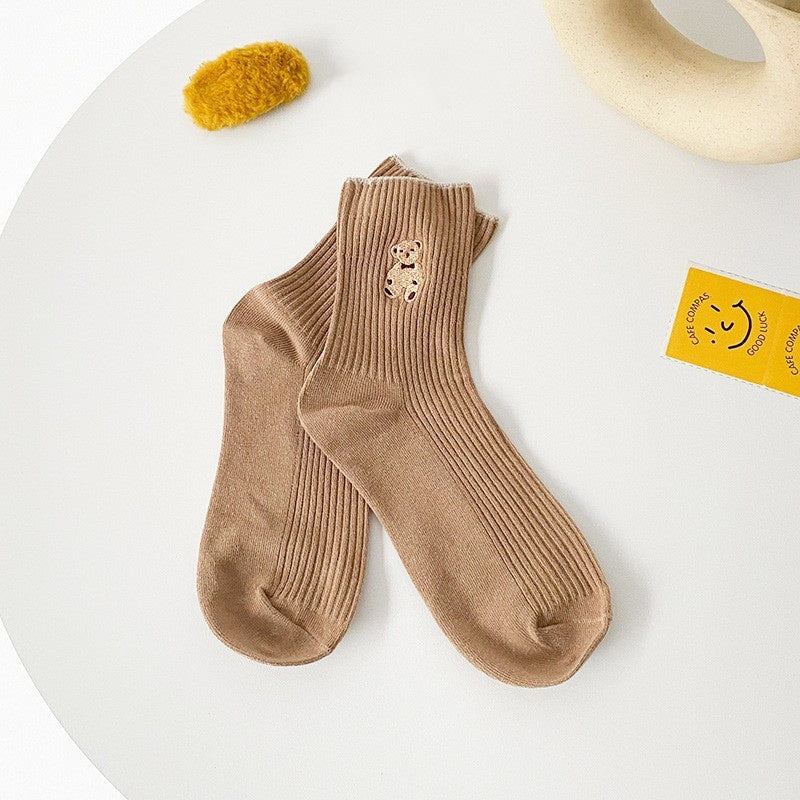 Women's Teddy Bear Crew Socks Khaki One Size (Women)