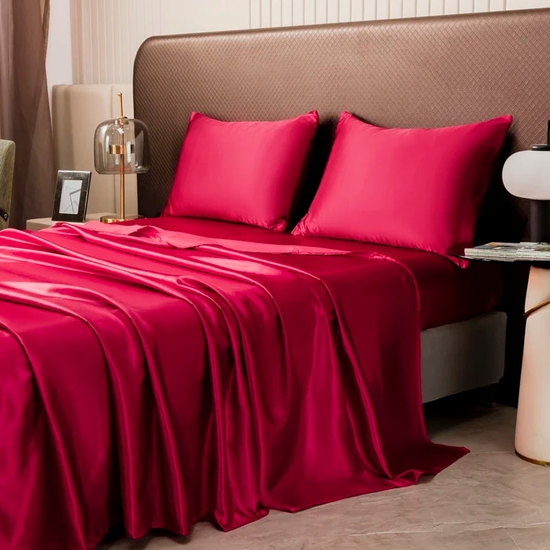 Luxury Satin Sheets - Silky Bedding Set with Pillowcases Red