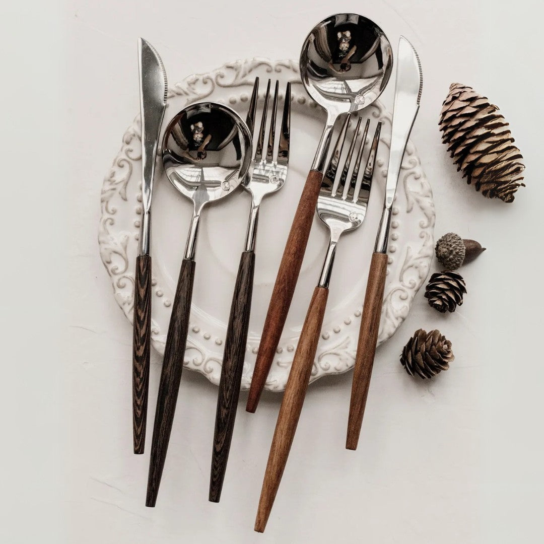 Stainless Steel Flatware Set - 18/10 High Quality with Wood Handle