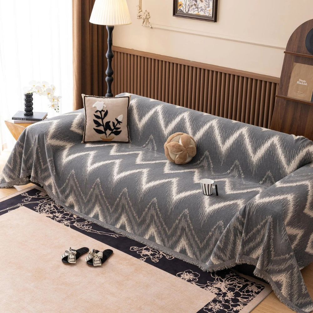 Ochre Streak Textured Sofa Cover Gray