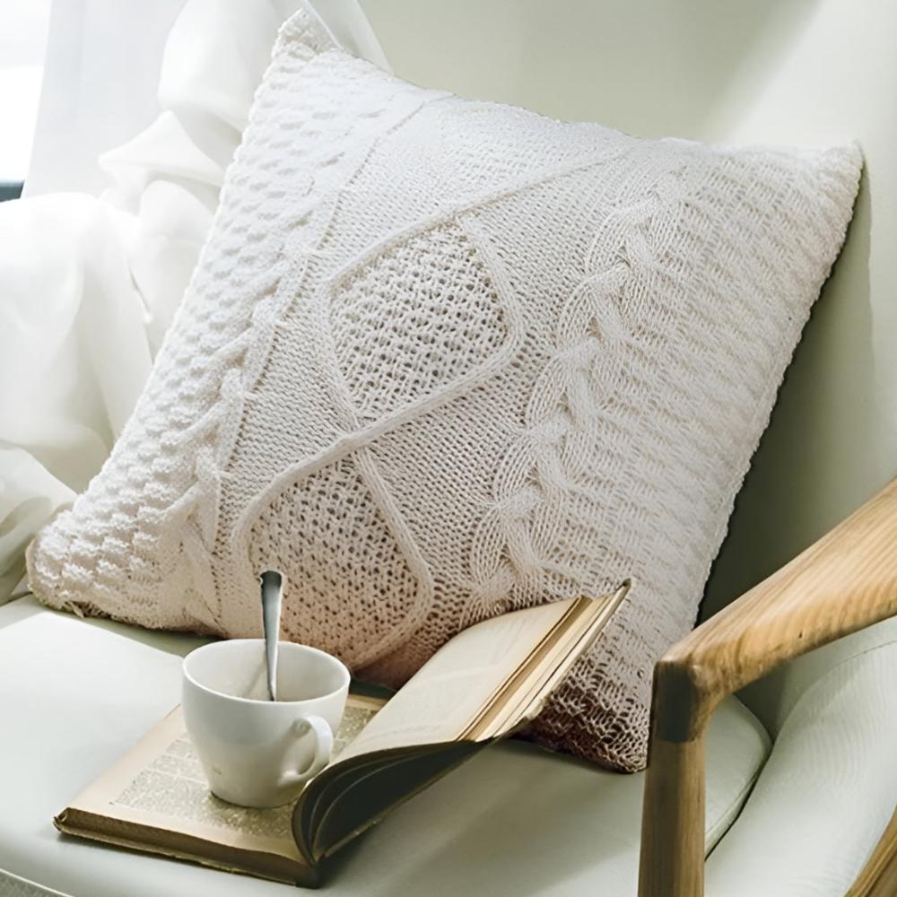 Braided Knitted Cushion Cover Cream