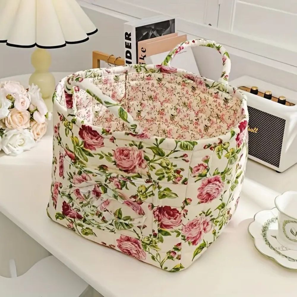 Delicate Floral Canvas Storage Basket Iris 13"x11"x10"