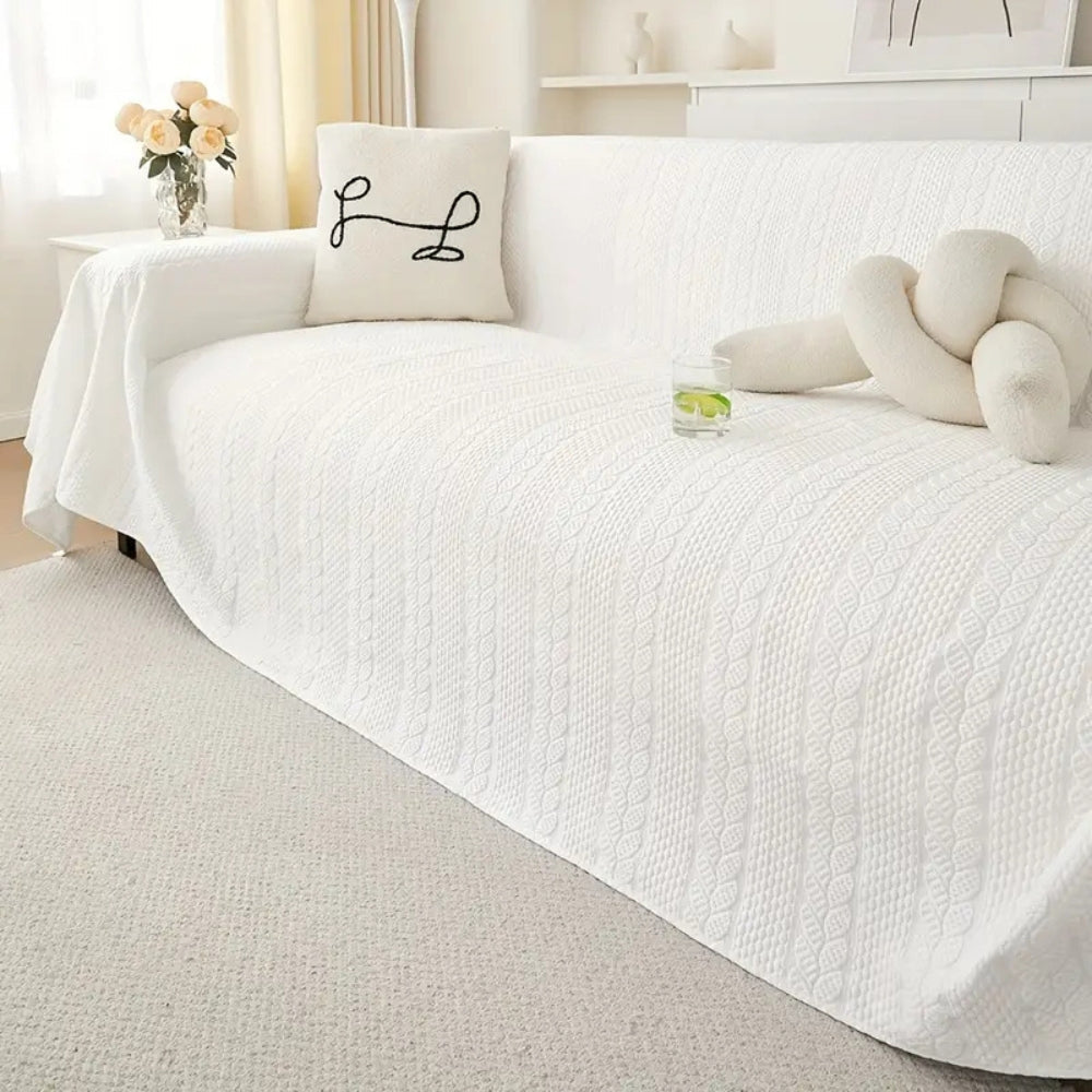 Tranquil Plush Leaf Sofa Cover Ivory Dream