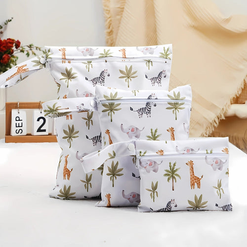 Baby Zoo Safari Print Reusable Wet Dry Bag | 3pcs Set Jungle Safari