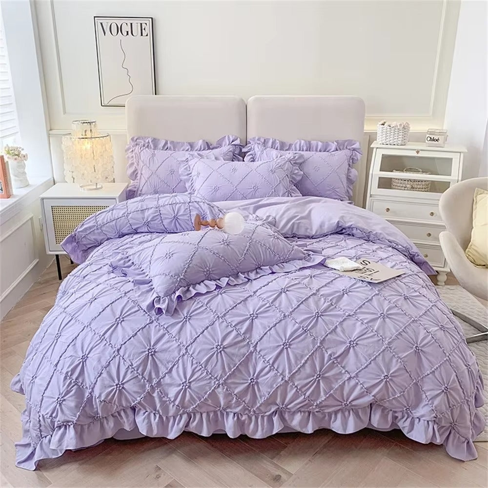 Belle Cotton Plush Ruffle Bedding | 4pcs Set Purple California King