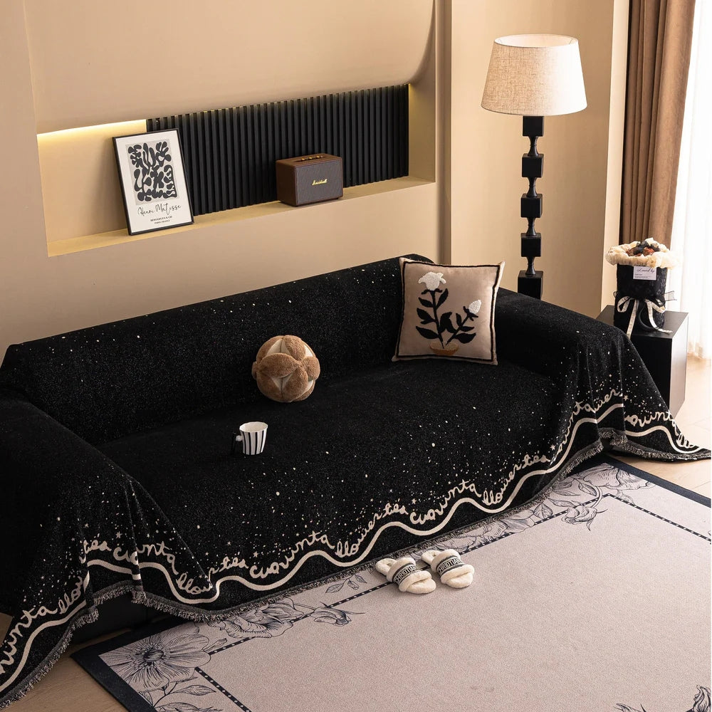 Cursive Glittering Chenille Sofa Cover Midnight Spark